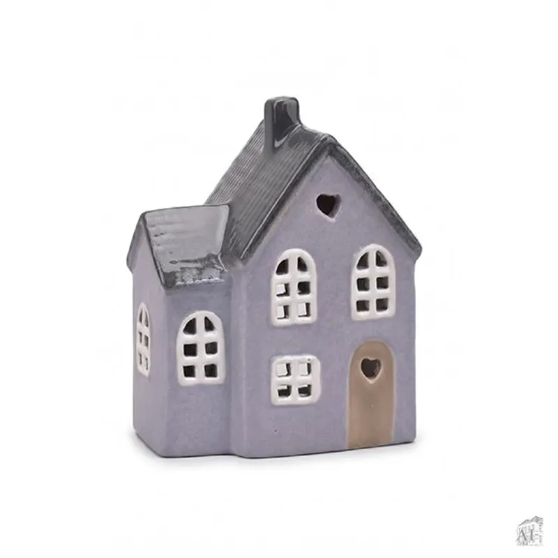 Hus för värmeljus, H 15 cm, B 12 cm, D 8 cm, Keramik, Lila
