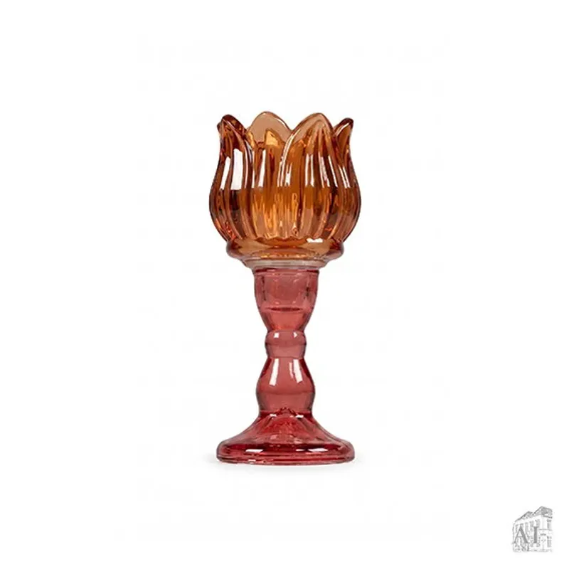 Ljuslykta Värmeljus H 15,20 x Dia 6,70 cm, Glas, Brun